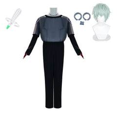 Alien Stage Till Tenue Noire et Bleue Cosplay Costume Perruque Mic