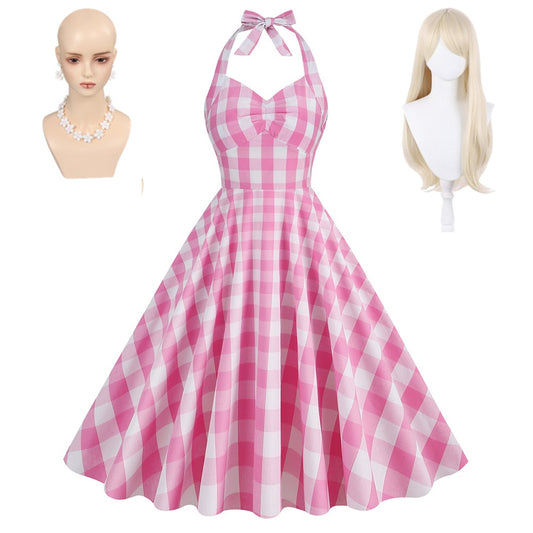 Barbie Margot Robbie Barbie Robe Cosplay Costume Design Original Ver.2 Perruque Boucle d'Oreille Collier