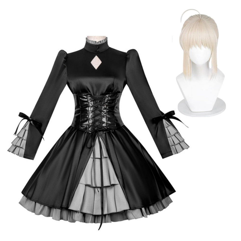 Cosplay Costume Altria Pendragon Fate Grand Order Jeu Cosplay Robe Noire Femme Perruque