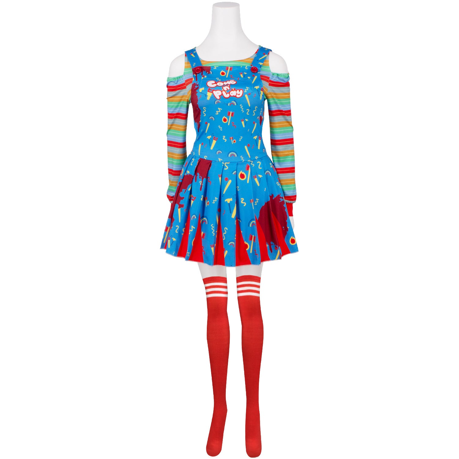 Cosplay Costume Chucky Film Cosplay Robe Rouge et Bleue Femme