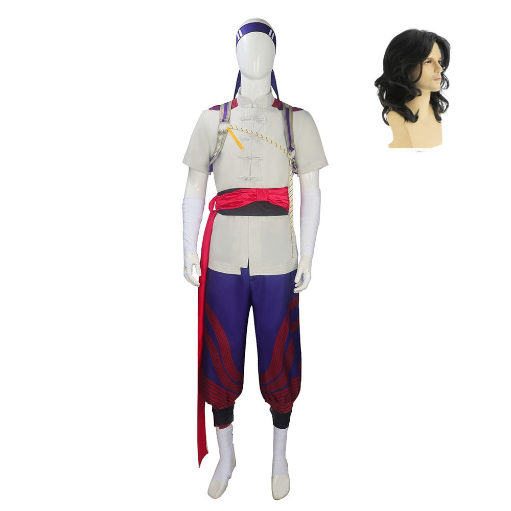 Cosplay Costume Fire God Liu Kang Mortal Kombat 2(2026) Film Cosplay Tenue Grise Homme Perruque