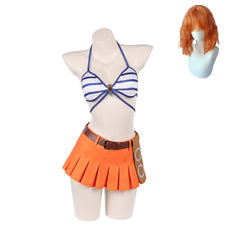 Cosplay Costume Nami One Piece Live Action 2(2026) TV Cosplay Maillot de Bain Bleu et Orange Femme Perruque