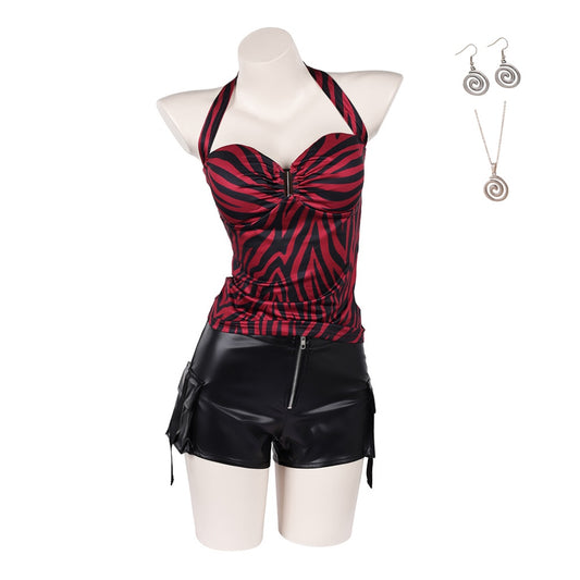 Cosplay Costume Nikki Obsession Film Cosplay Tenue Rouge et Noire Femme Collier Boucle d'Oreille