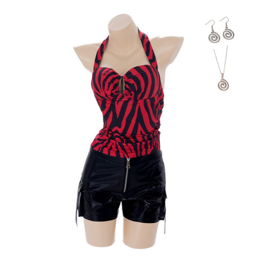 Cosplay Costume Nikki Obsession Film Cosplay Tenue Rouge et Noire Femme Ver.2 Boucles d'Oreilles