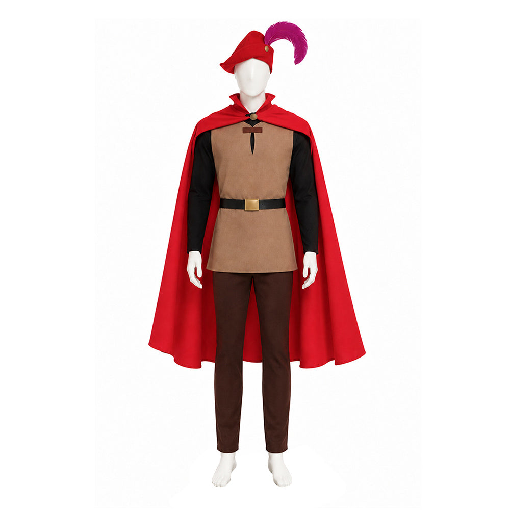 Cosplay Costume Prince Phillip La Belle au Bois Dormant(1959) Film Cosplay Tenue Rouge Homme