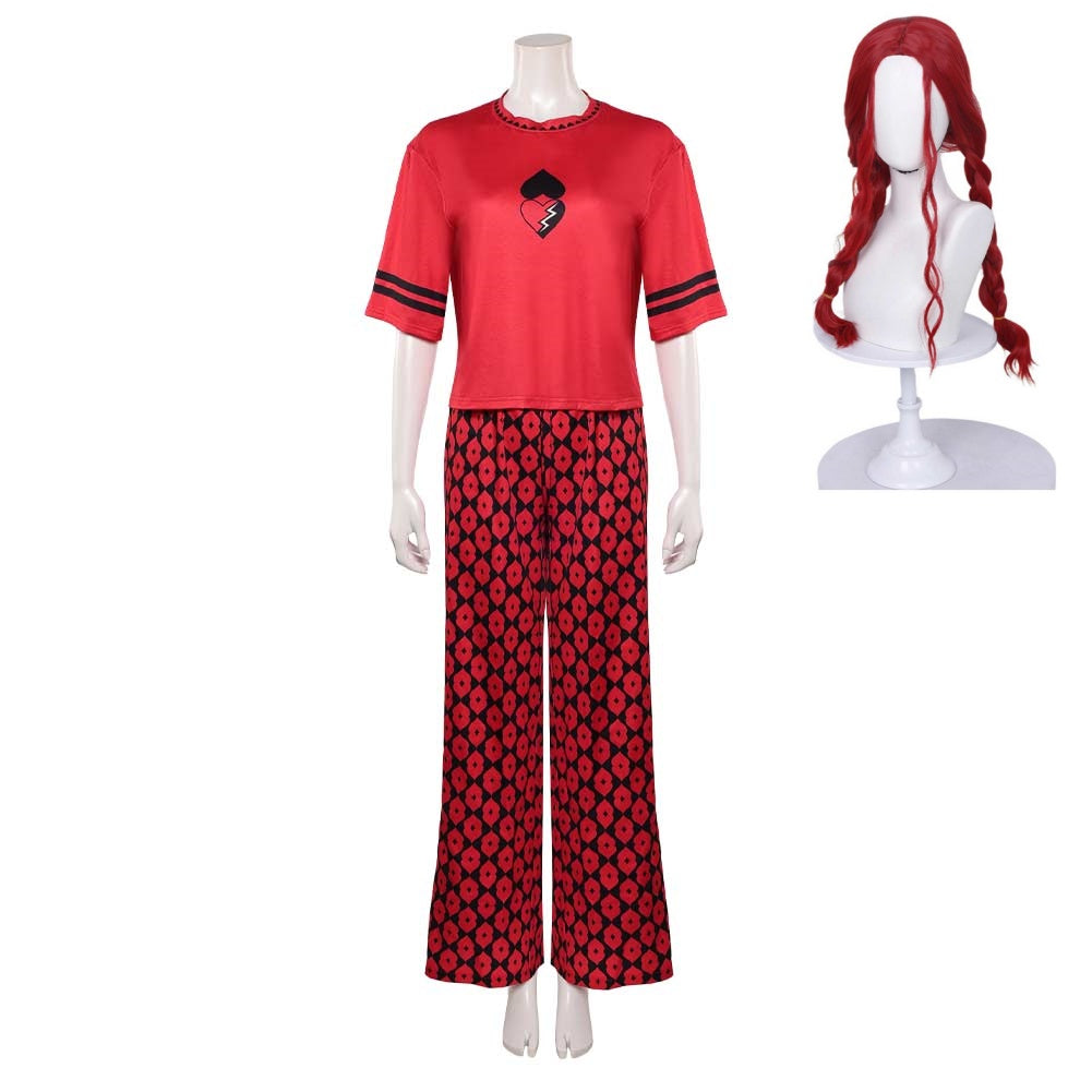 Cosplay Costume Red Descendants: Wicked Wonderland(2026) Film Cosplay Pyjama Rouge Femme Perruque