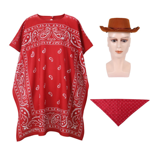 Cosplay Costume Woody Film Cosplay Manteau Rouge Homme Chapeau Foulard