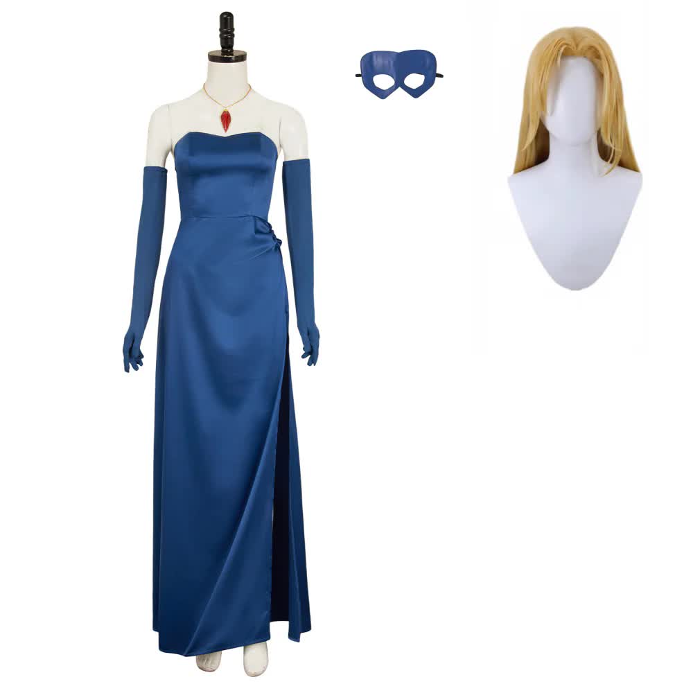 Dispatch(2025) Blazer Robe Bleue Cosplay Costume Perruque