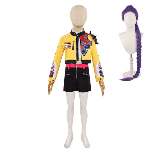 Enfant KPop Demon Hunters(2025) Huntrix Rumi Tenue Jaune et Noire Cosplay Costume