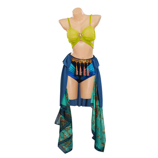Femme Tenue Verte et Bleue pour Spectacle Cosplay Costume