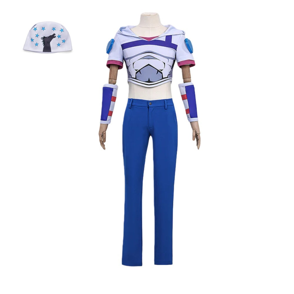 JJBA Johnny Joestar Tenue Blanche et Bleue Cosplay Costume