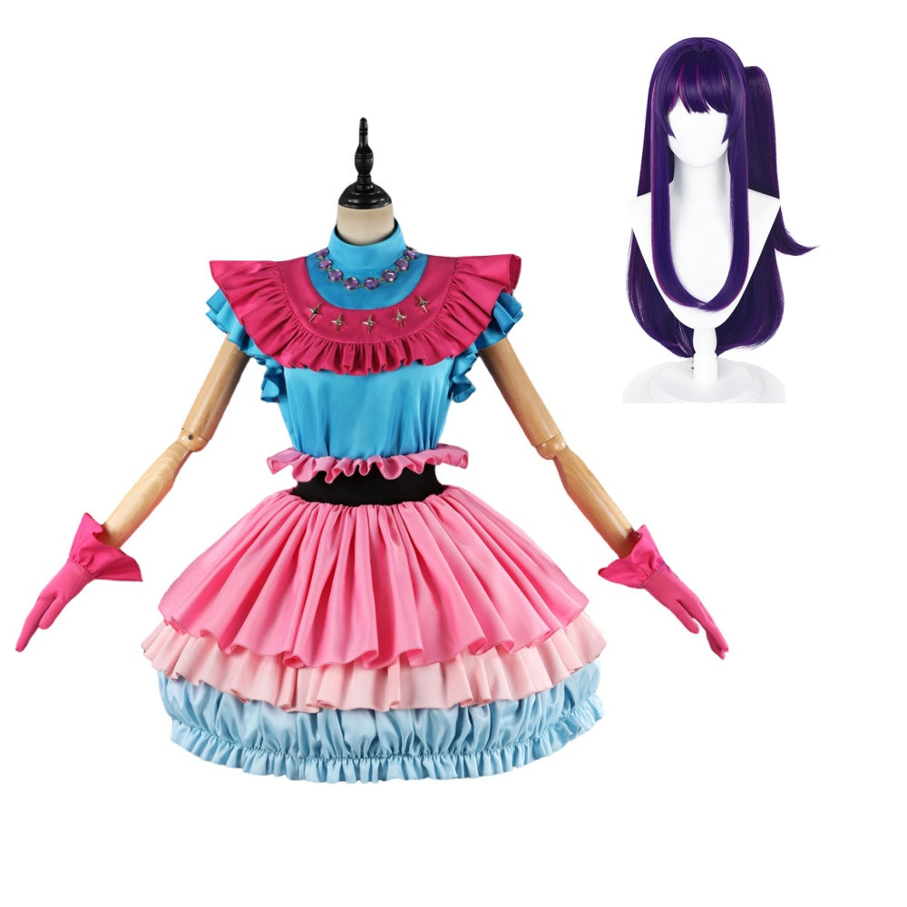 Oshi no Ko 3(2026) Hoshino Ai Robe Rose et Bleue Cosplay Costume Perruque