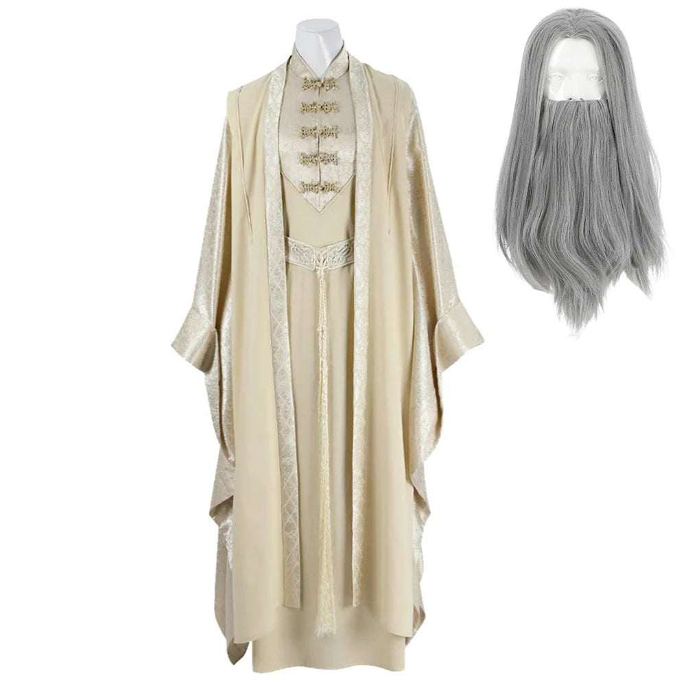 The Lord of the Rings Saruman Tenue Beige Cosplay Costume Perruque