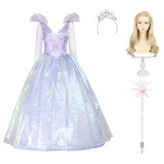 Wicked Glinda Robe Violette Cosplay Costume Perruque Serretete Baguette
