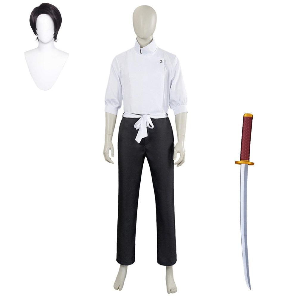Yuta Okkotsu Tenue Blanche et Noire Cosplay Costume Couteau Perruque