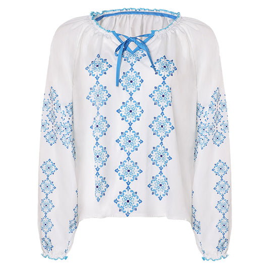 ABBA Anni-Frid Synni Lyngstad Chemise Bleu et Blanc 1970S Cosplay Costume