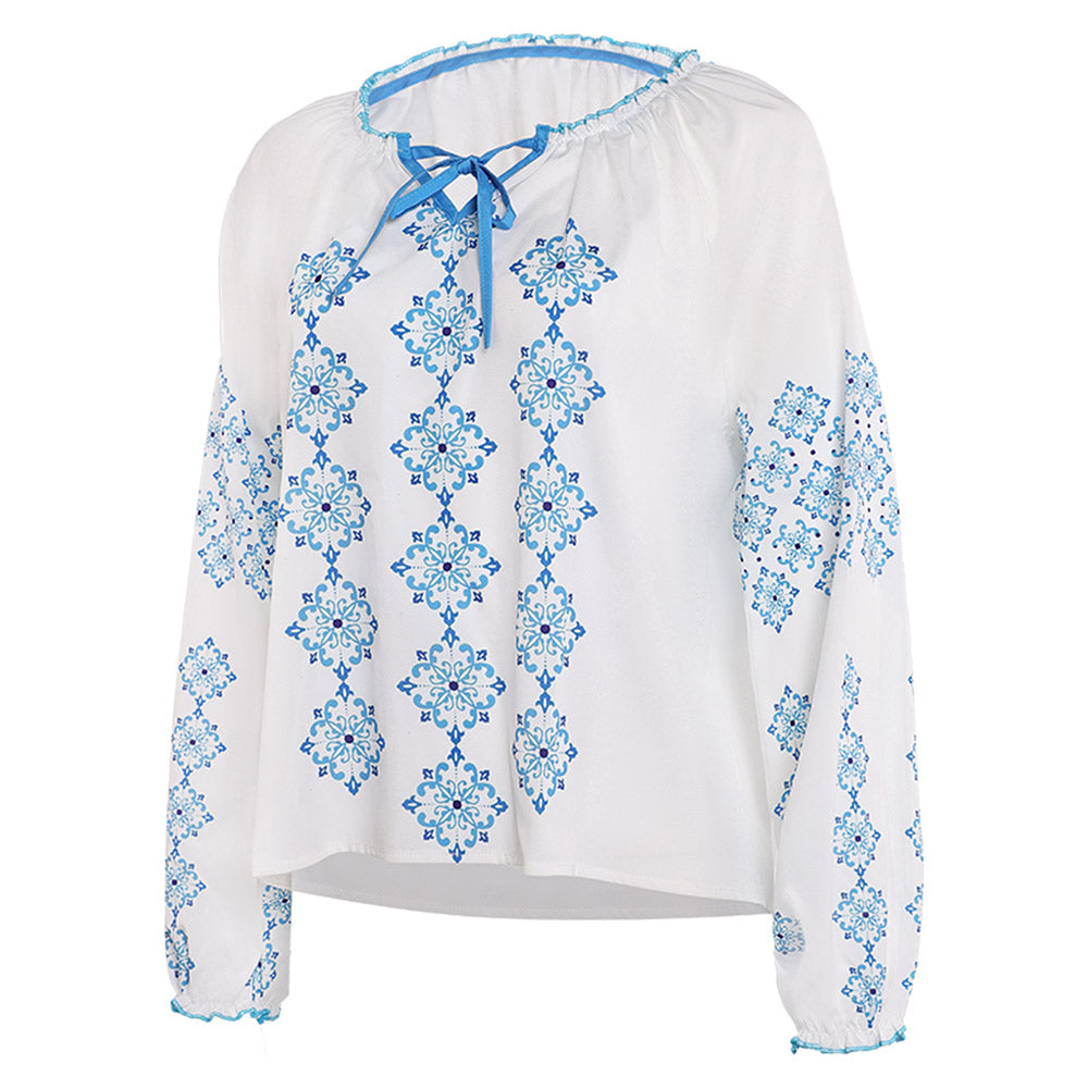 ABBA Anni-Frid Synni Lyngstad Chemise Bleu et Blanc 1970S Cosplay Costume
