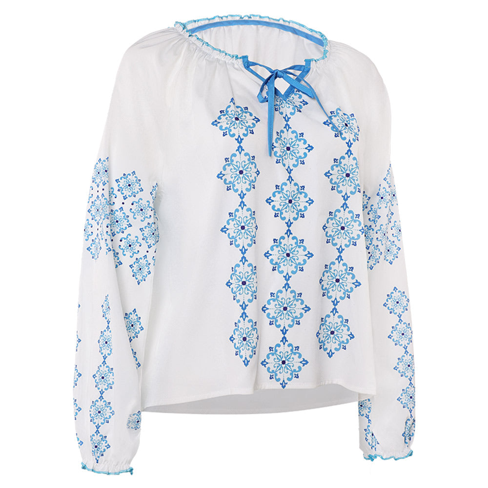 ABBA Anni-Frid Synni Lyngstad Chemise Bleu et Blanc 1970S Cosplay Costume