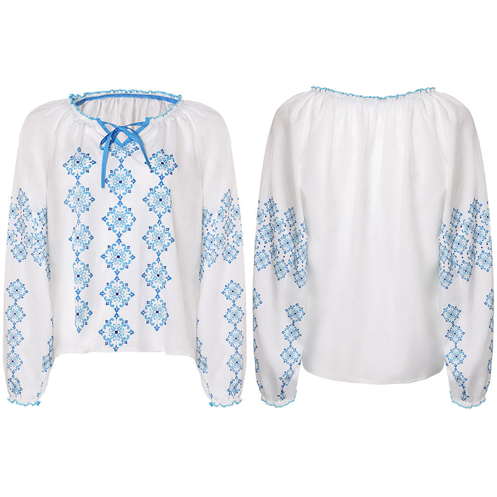 ABBA Anni-Frid Synni Lyngstad Chemise Bleu et Blanc 1970S Cosplay Costume