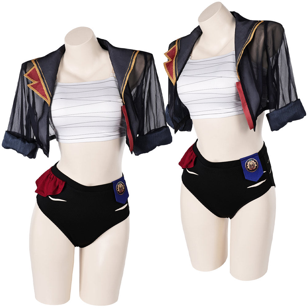 Arcane: League of Legends Saison 2 Vi Maillot de Bain Bikini+Couvre-up Cosplay Costume Design Original