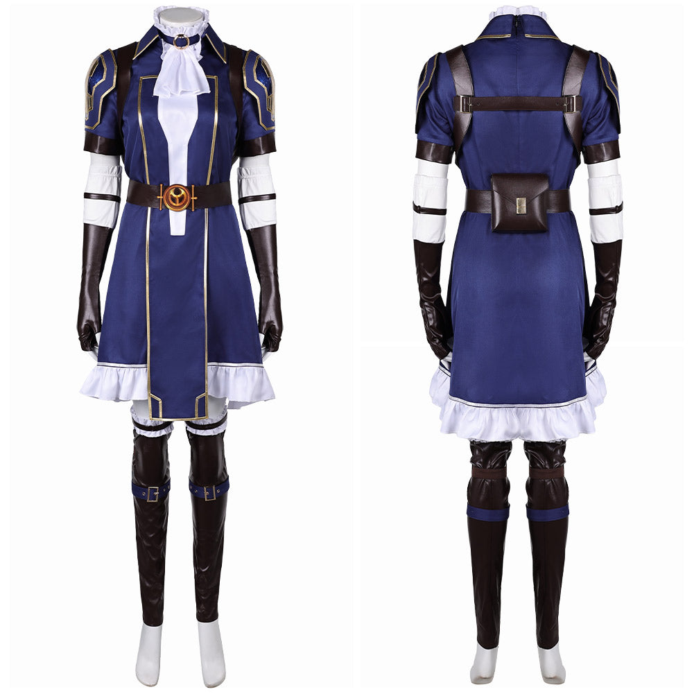 Arcane: League of Legends Saison 2(2024) Caitlyn Tenue Bleue à Manches Courtes Cosplay Costume