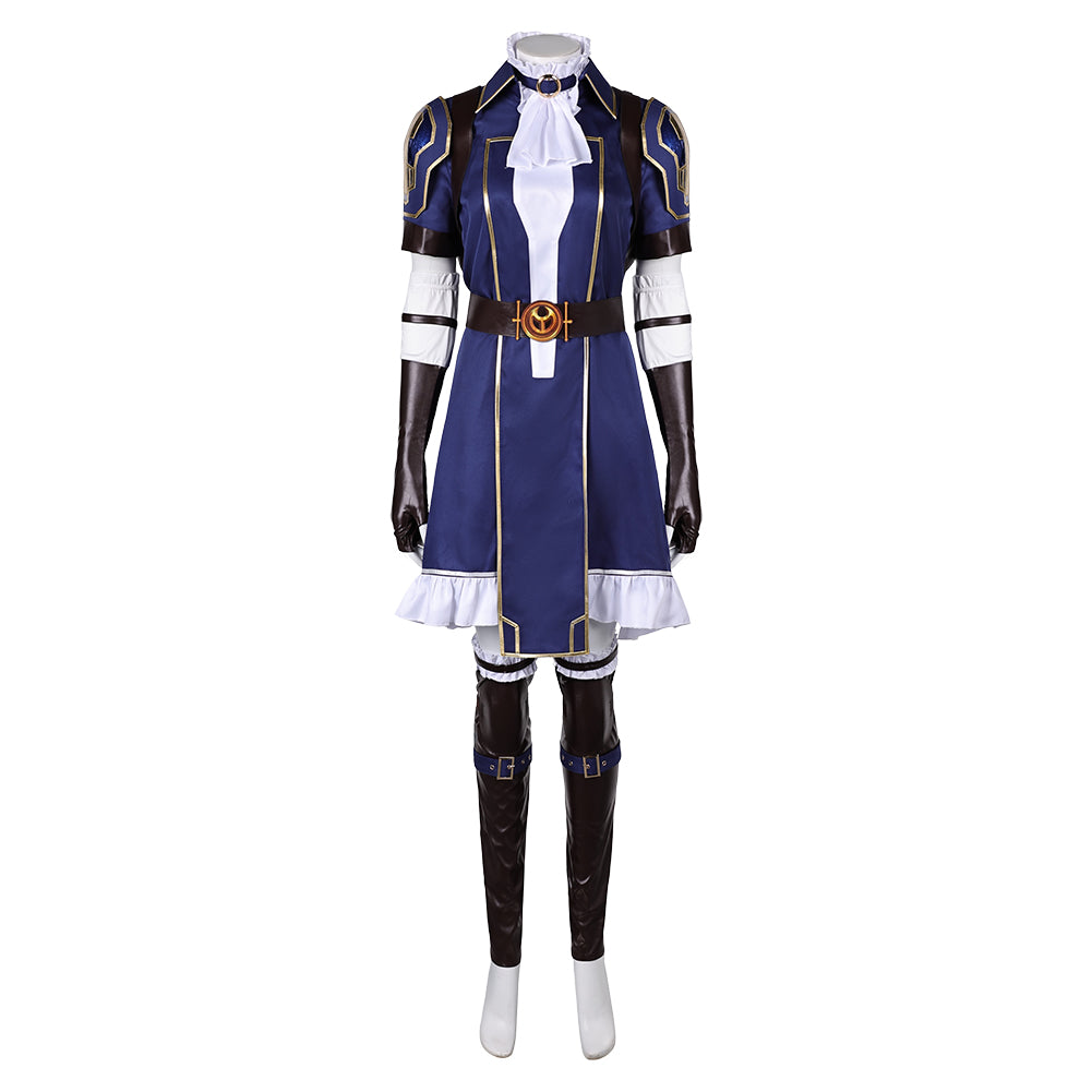 Arcane: League of Legends Saison 2(2024) Caitlyn Tenue Bleue à Manches Courtes Cosplay Costume