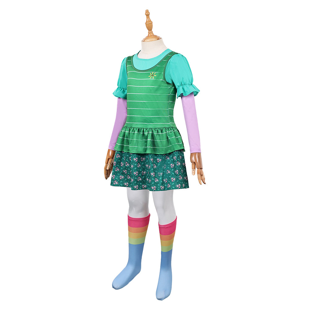 Cosplay Costume Bonnie Film Cosplay Robe Verte Enfant avec Chaussettes