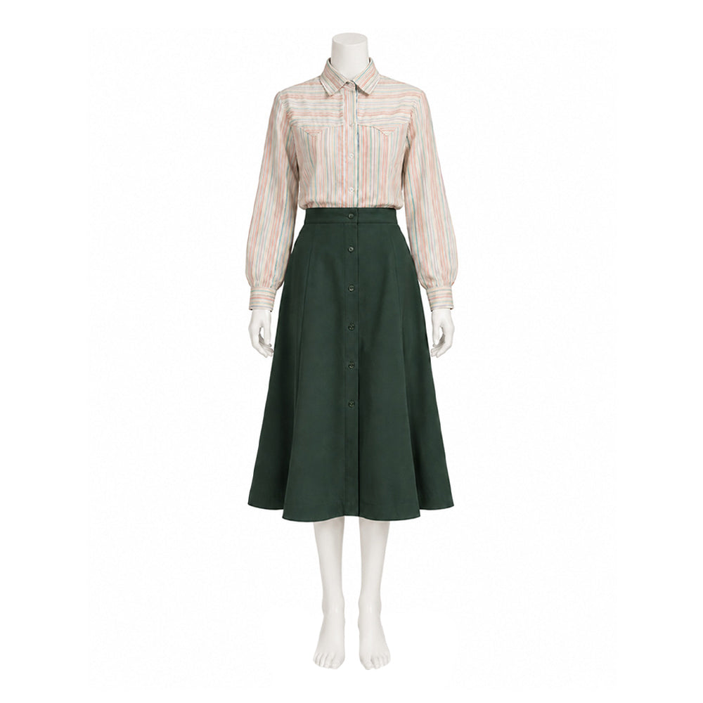 Cosplay Costume Carrie(2026) TV Cosplay Chemise Rayée+Jupe Longue Verte Femme