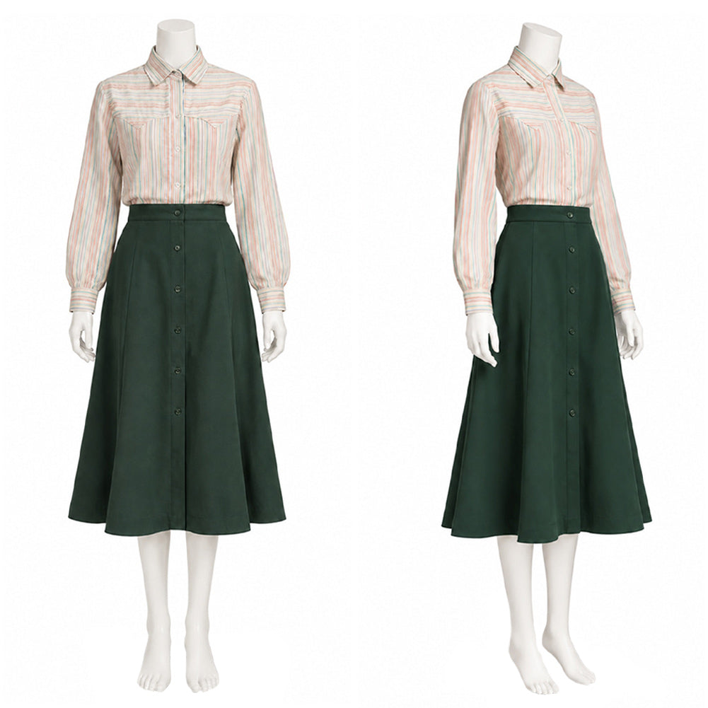 Cosplay Costume Carrie(2026) TV Cosplay Chemise Rayée+Jupe Longue Verte Femme