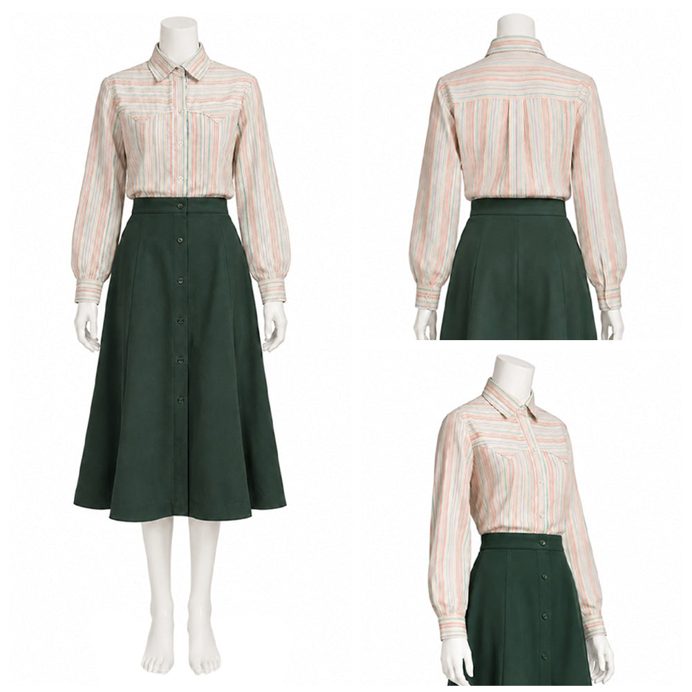 Cosplay Costume Carrie(2026) TV Cosplay Chemise Rayée+Jupe Longue Verte Femme