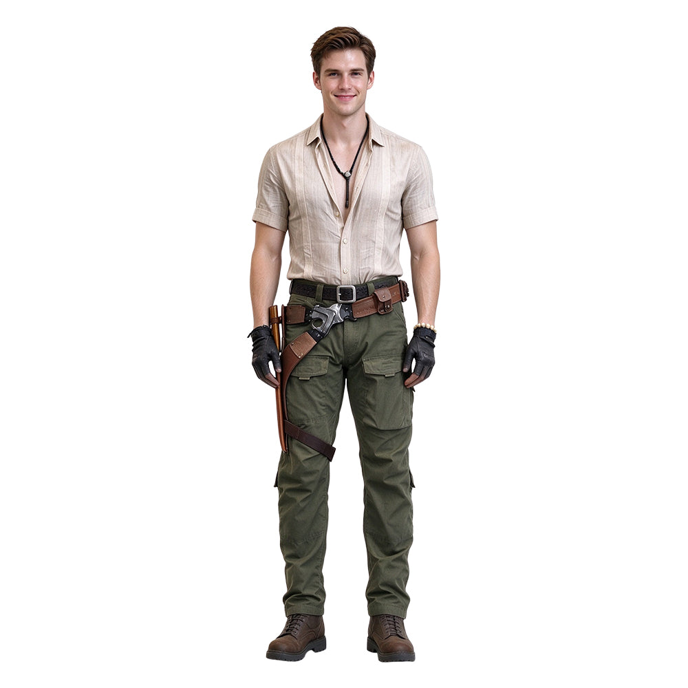 Cosplay Costume Dr. Smolder Bravestone Jumanji: Open World(2026) Film Cosplay Tenue Beige et Verte Homme