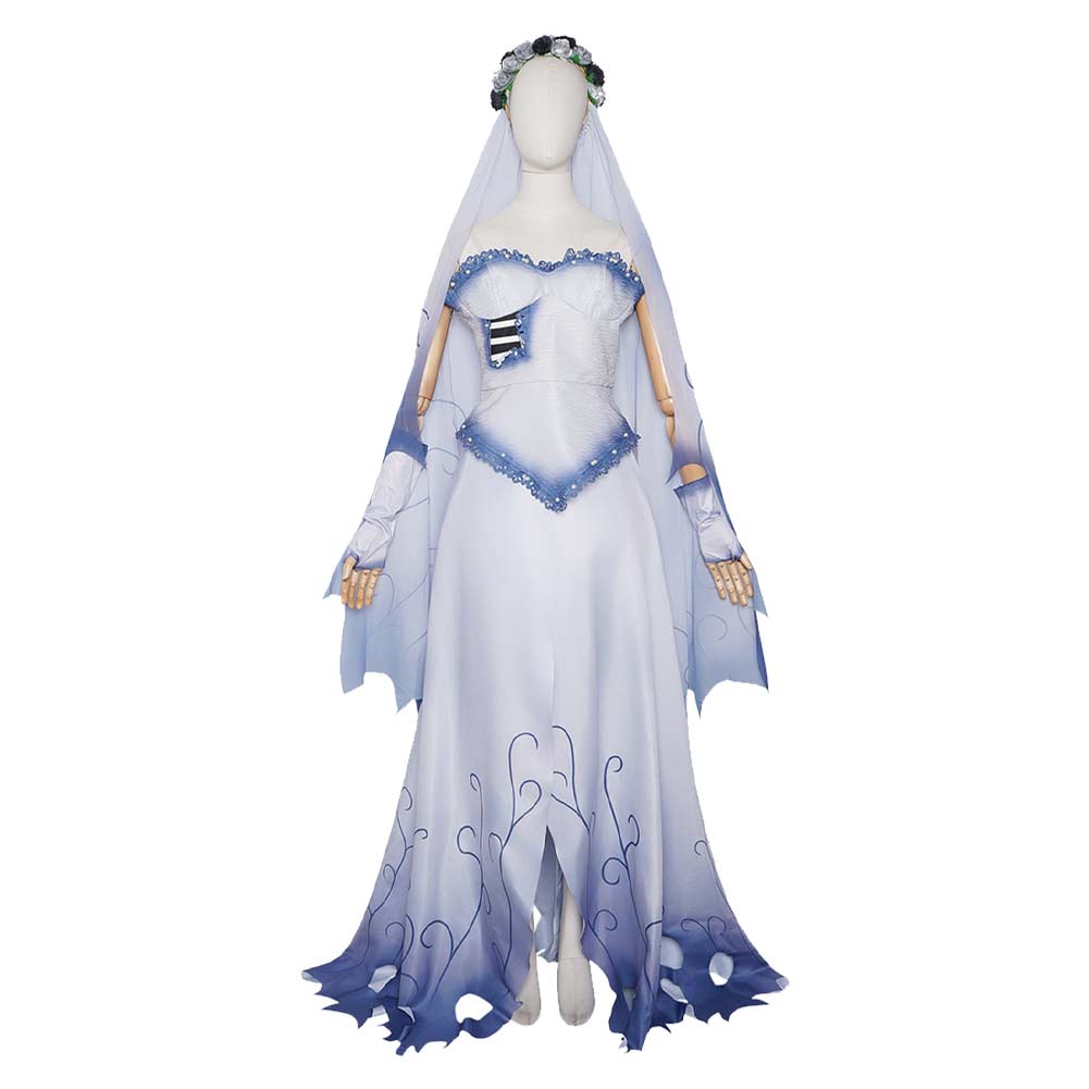 Cosplay Costume Emily Corpse Bride(2005) Film Cosplay Robe de Mariée Blanche et Bleue Femme