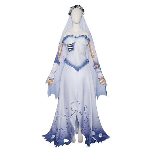Cosplay Costume Emily Corpse Bride(2005) Film Cosplay Robe de Mariée Blanche et Bleue Femme