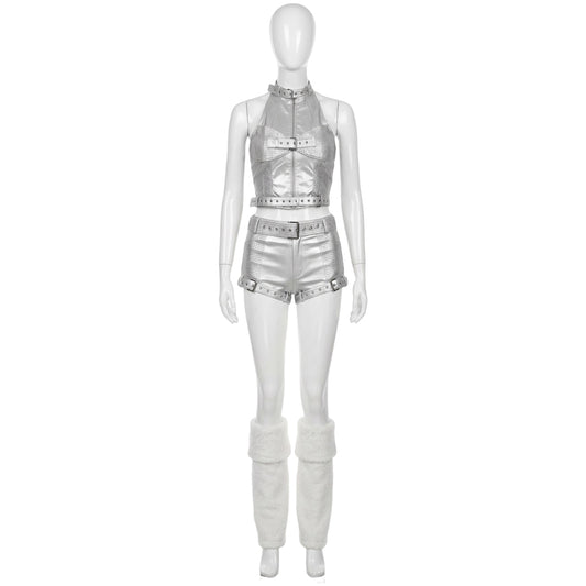 Cosplay Costume Groupe de Filles Tenue de Scène Argentée Femme
