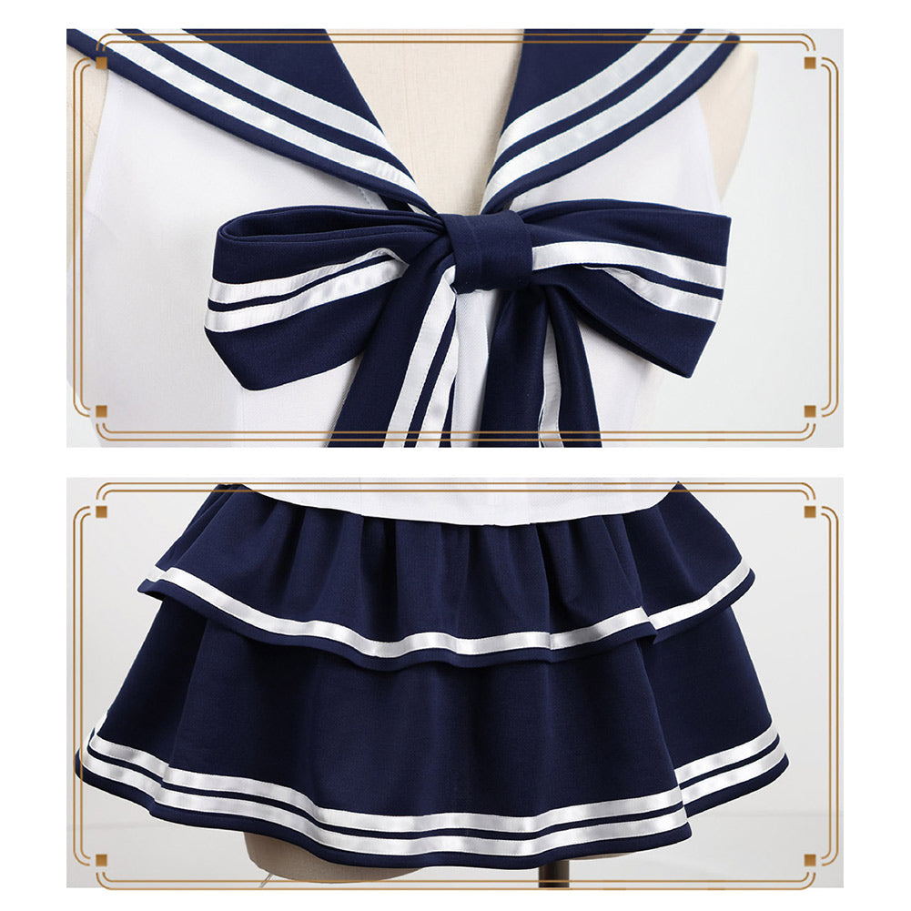 Cosplay Costume Groupe de Filles Uniforme de Scène Blanche et Bleue Femme