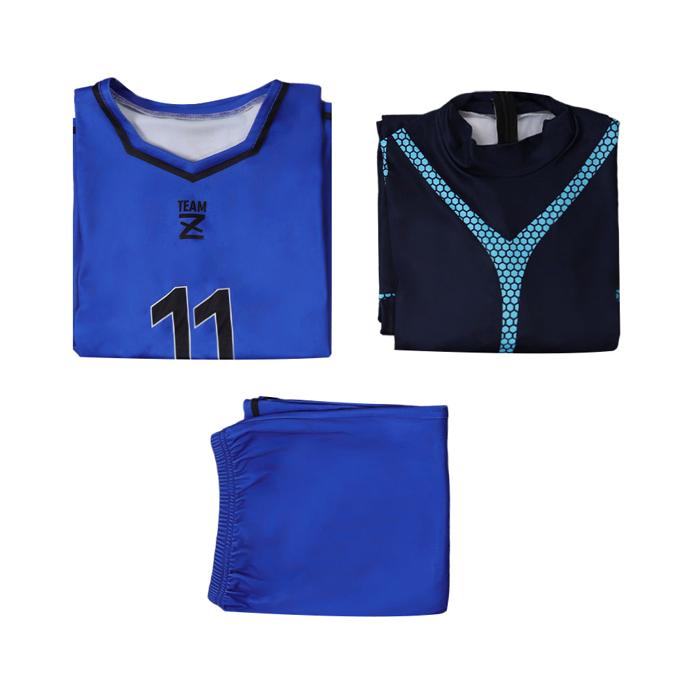 Cosplay Costume Isagi Yoichi Blue Lock Live Action(2026) Team Z Maillot de Football Bleu Homme