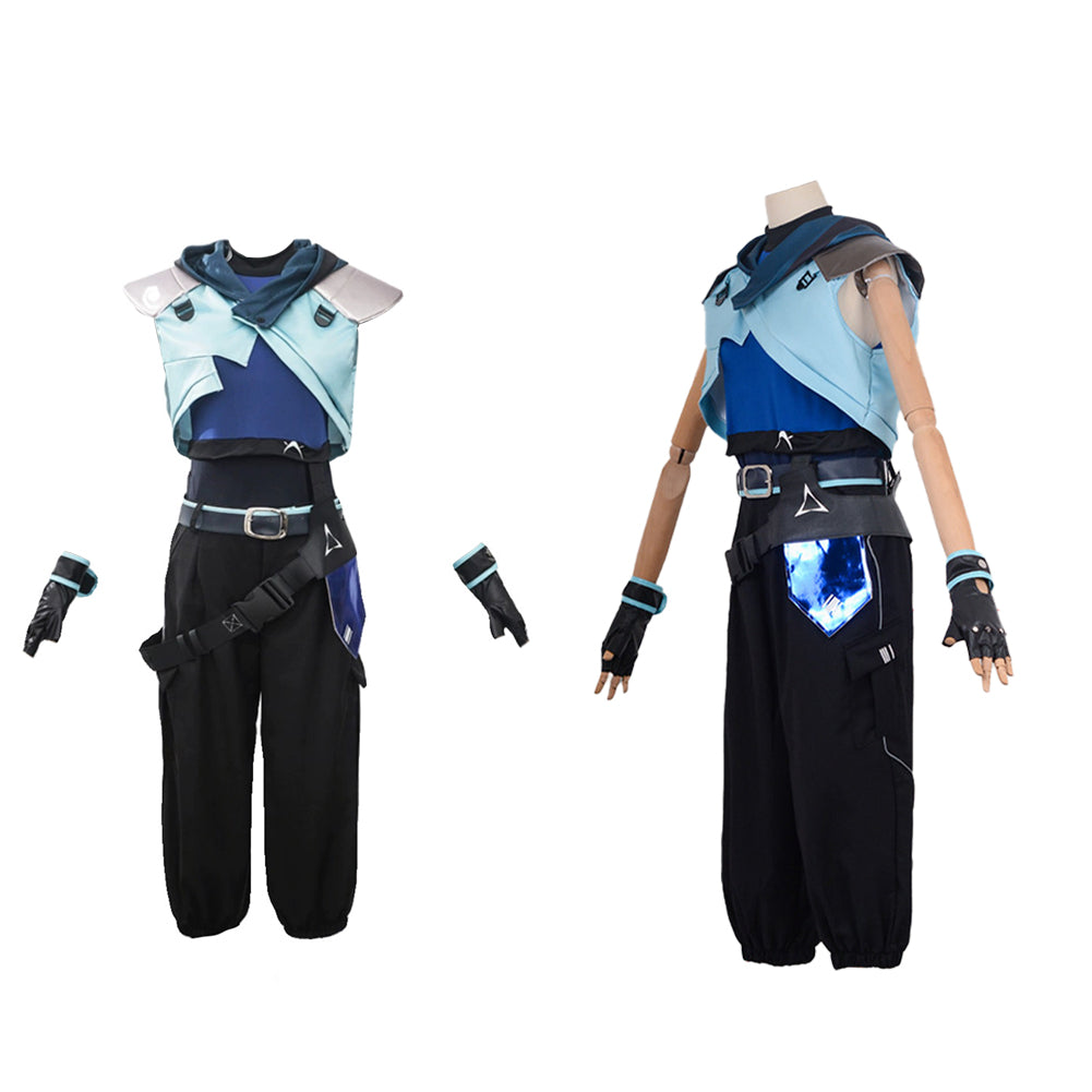 Cosplay Costume Jett Valorant Jeu Cosplay Tenue Noire et Bleue Femme
