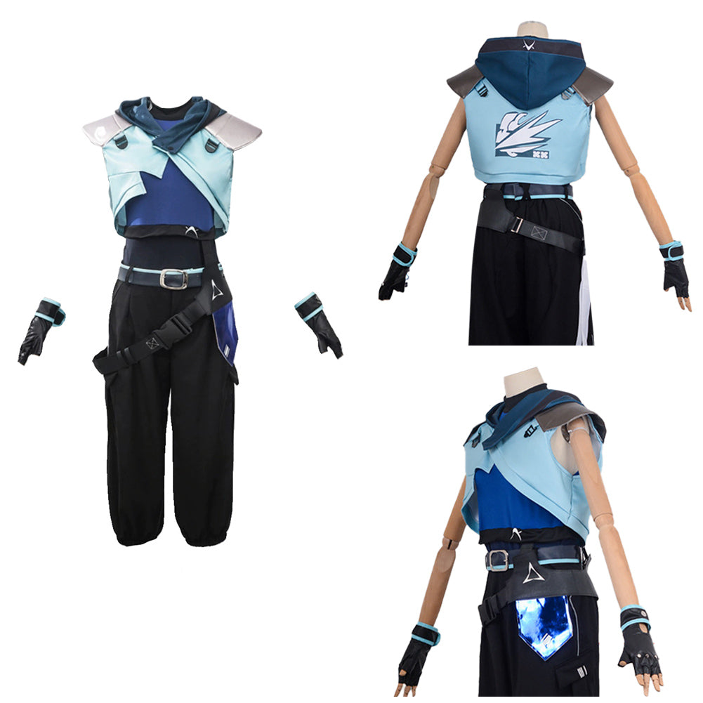 Cosplay Costume Jett Valorant Jeu Cosplay Tenue Noire et Bleue Femme