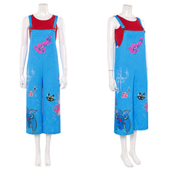 Cosplay Costume Jo Forgotten Island(2026) Film Cosplay Haut Rouge+Salopette Bleu Femme
