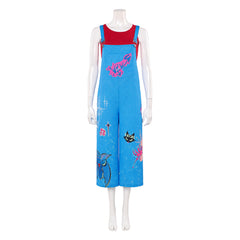 Cosplay Costume Jo Forgotten Island(2026) Film Cosplay Haut Rouge+Salopette Bleu Femme