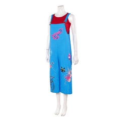 Cosplay Costume Jo Forgotten Island(2026) Film Cosplay Haut Rouge+Salopette Bleu Femme