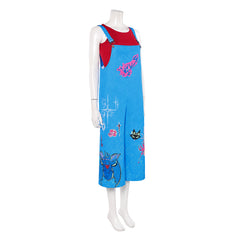 Cosplay Costume Jo Forgotten Island(2026) Film Cosplay Haut Rouge+Salopette Bleu Femme