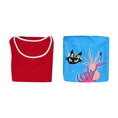 Cosplay Costume Jo Forgotten Island(2026) Film Cosplay Haut Rouge+Salopette Bleu Femme