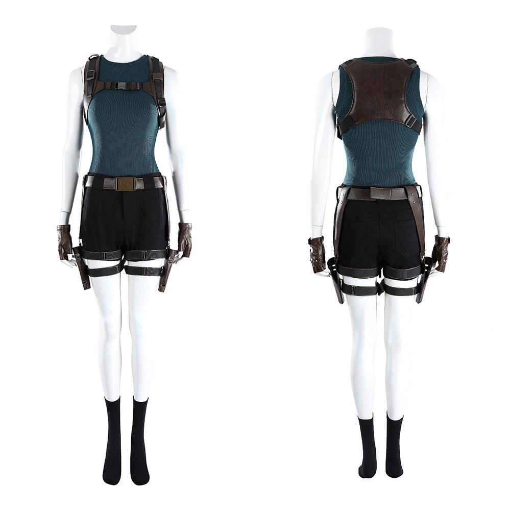 Cosplay Costume Lara Croft Tomb Raider Live Action(2026) TV Cosplay Tenue Noire et Bleue Femme