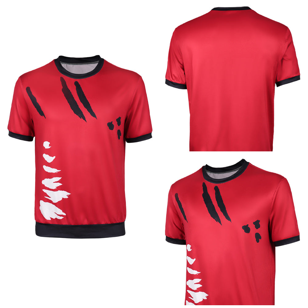 Cosplay Costume Luffy One Piece Live Action 2(2026) TV Cosplay T-shirt Rouge et Noire Homme