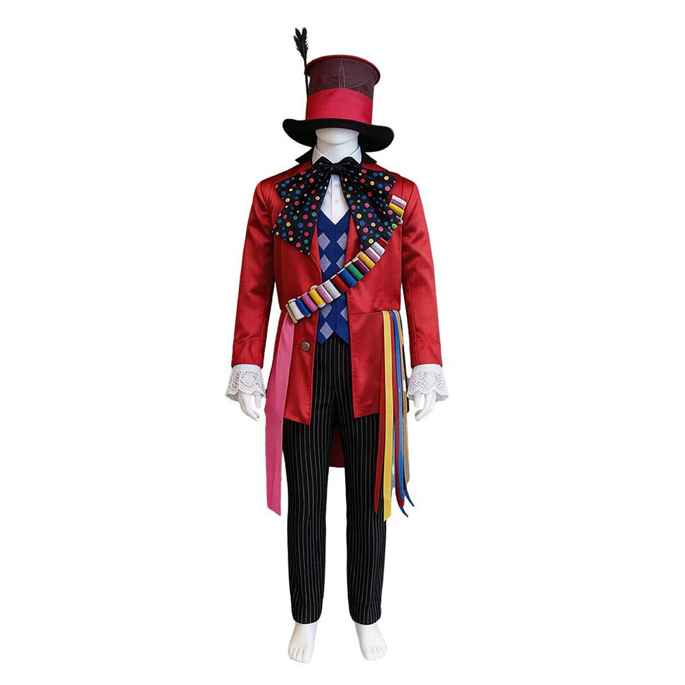 Cosplay Costume Mad Hatter Alice au Pays des Merveilles Film Cosplay Tenue Rouge Homme