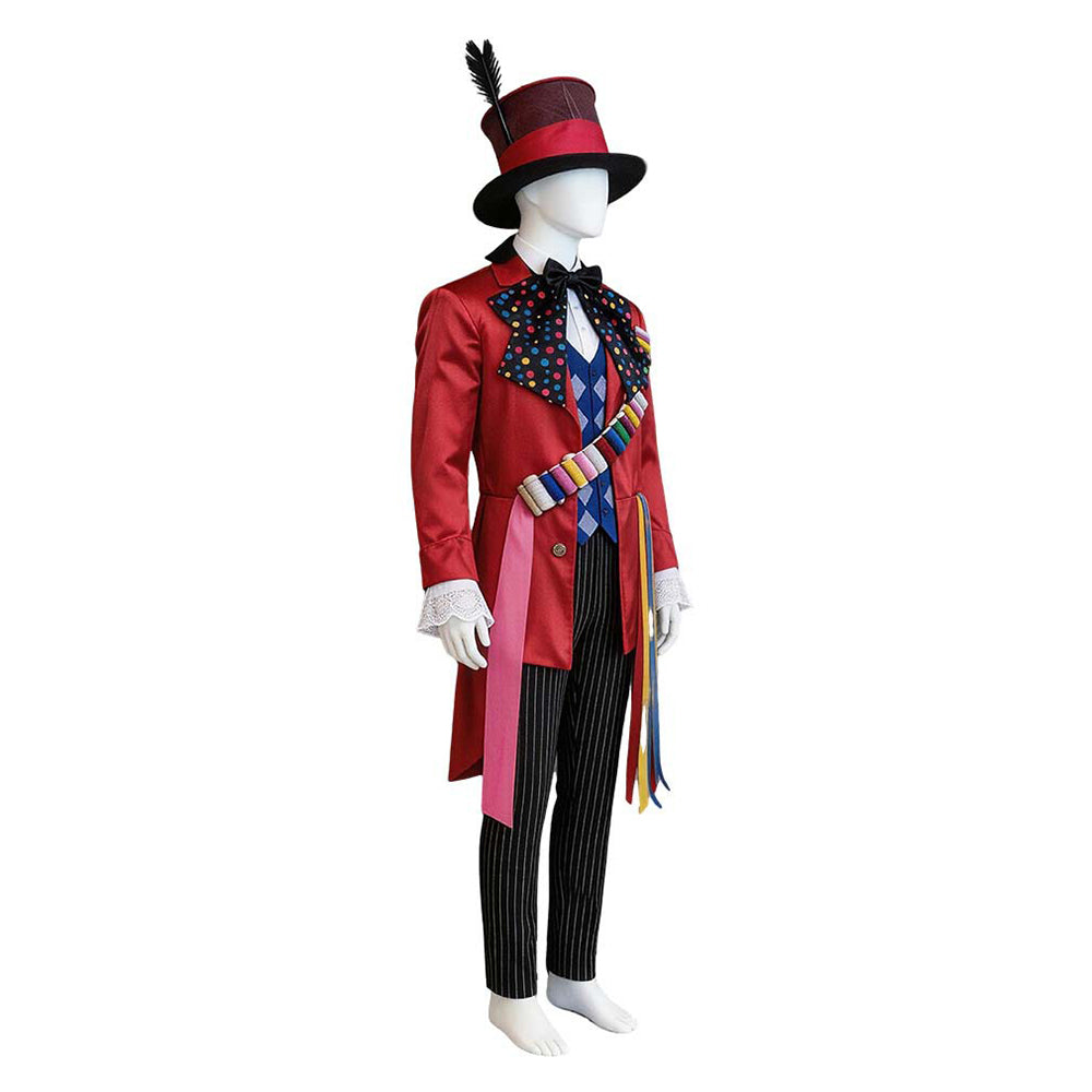 Cosplay Costume Mad Hatter Alice au Pays des Merveilles Film Cosplay Tenue Rouge Homme