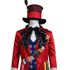 Cosplay Costume Mad Hatter Alice au Pays des Merveilles Film Cosplay Tenue Rouge Homme