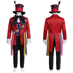 Cosplay Costume Mad Hatter Alice au Pays des Merveilles Film Cosplay Tenue Rouge Homme