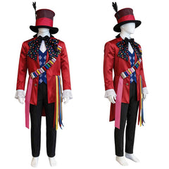 Cosplay Costume Mad Hatter Alice au Pays des Merveilles Film Cosplay Tenue Rouge Homme